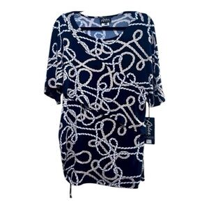 Artex Navy with Beige and White Rope Print XL Top NWT